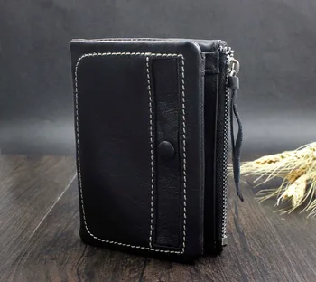 

Men Genuine Leather Black Money Coin Card Case Holder Wallet Purse Hipster