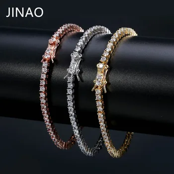 

JINAO 3mm 5mm 1 Row Gold Silve Color Bracelet Micro Pave AAA Cubic Zirconia All Iced Out Box Chain Bling CZ Stones Bracelet Gift