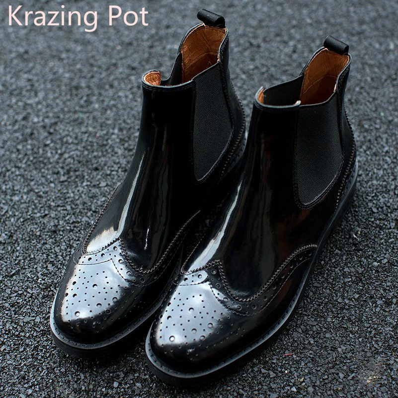 

Fashion Genuine Leather Chelsea Boots Handmade Keep Warm Winter Boots Round Toe Thick Heels Concise Ankle Boots for Women L08