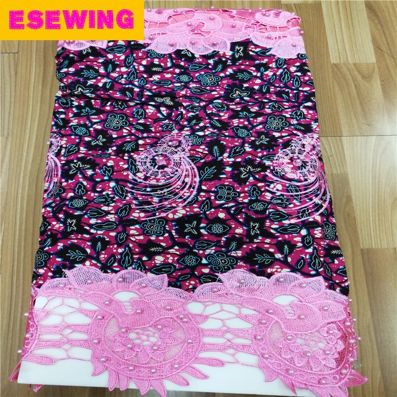 

2019 best quality ankara wax print african real wax add cord lace side with beads veritable wax lace for patchwork sewing dress