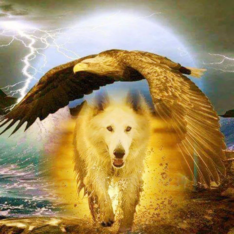 

Diy 5D Diamond Painting Cross Stitch Wolf And Eagle Diamond Mosaic Full 3D Diamond Embroidery Rhinestone Gift Decoration Sticker