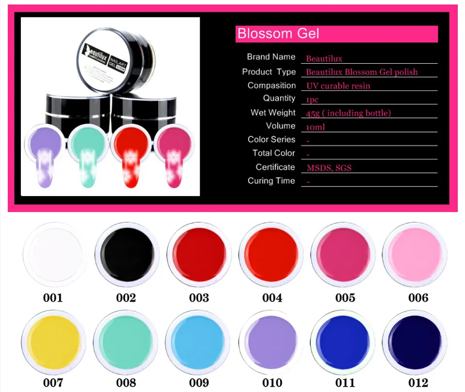 Beautilux 1pc Blossom Gel Nail Polish Soak Off UV LED Clear White Flower Nails Art Gel Polish Lacquer Esmalte 10ml (2)