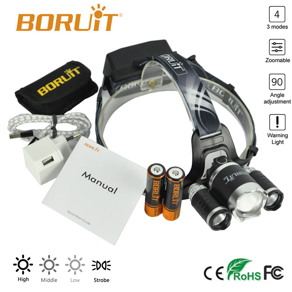 BORUIT B22 перезаряжаемый регулируемый фонарь 2 * XPE Белый светодиодный с зумом