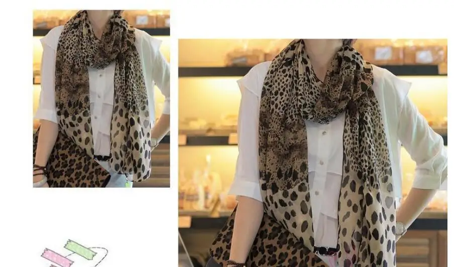 European And American Scarf Women's Chiffon Leopard Print Little Silk Scarf Hair Tie Band Neckerchief Multi-Purpose scarfs