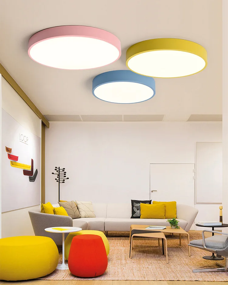 Современный ультра-тонкий круговой СВЕТОДИОДНЫЙ потолочный светильник карамельного цвета для детской комнаты, светильник для кабинета, спальни, бара, потолочный светильник