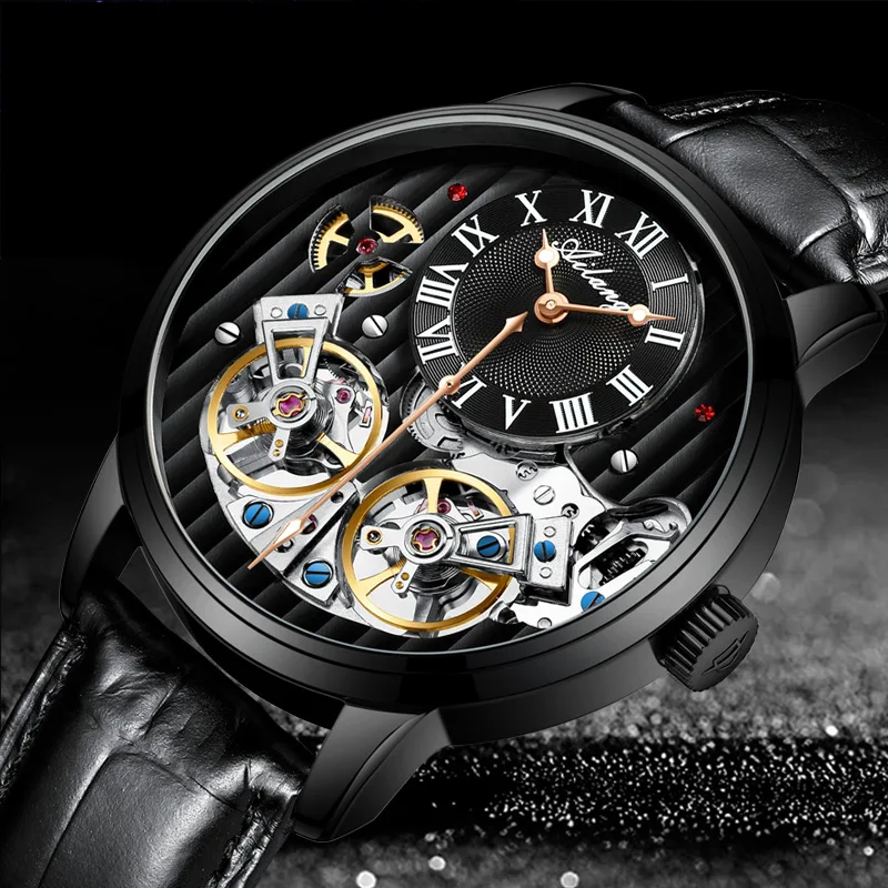 AILANG роскошные черные часы дорогой двойной Tourbillon Швейцария Для мужчин, часы от топ бренда, Роскошные автоматические механические часы Для мужчин