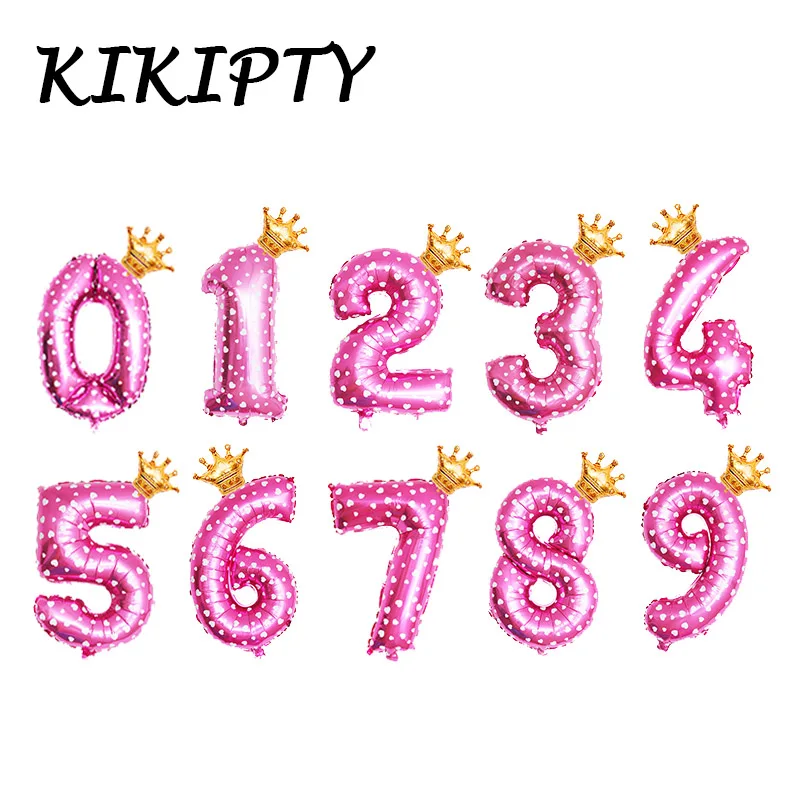 pink 2 шт./лот, 32 дюйма, градиентный номер, фольгированный шар, детский шар для душа, Детская цифра 0-9, украшение для дня рождения, свадьбы, корона, шары, принадлежности - Цвет: pink