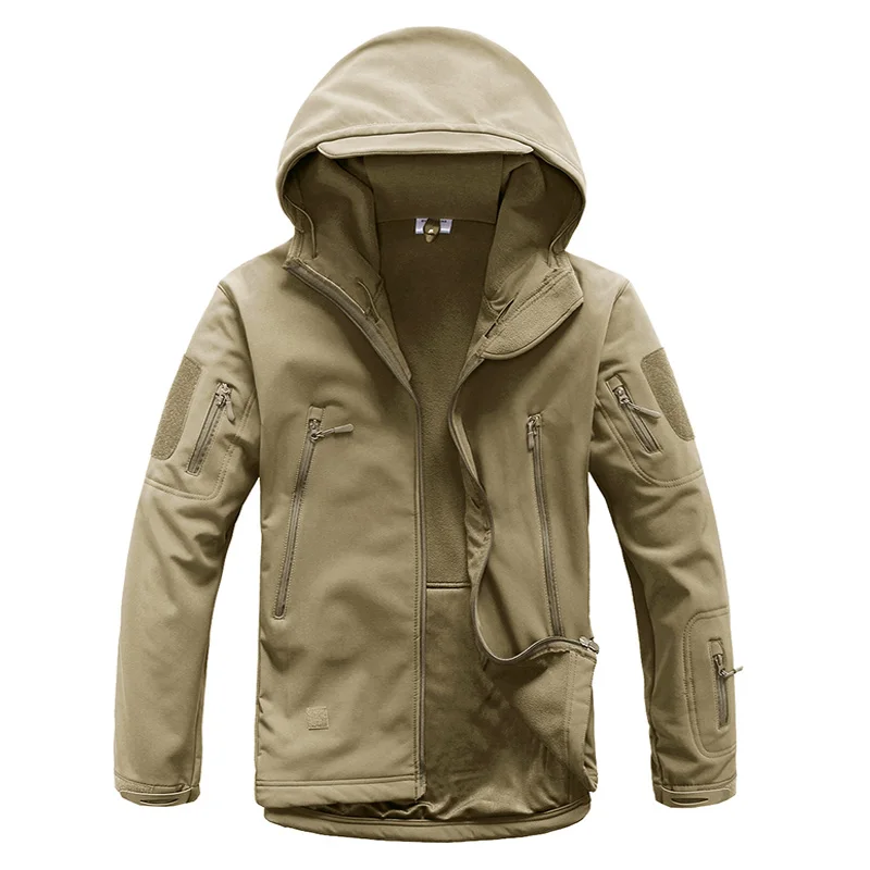 TACVASEN армейская камуфляжная куртка, пальто, Мужская тактическая куртка, флисовая водонепроницаемая куртка, флисовая ветрозащитная военная одежда для охоты - Цвет: Khaki