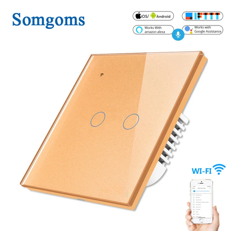 Продажа ЕС, Великобритания, 2 банды, 1 2 способа, Wifi настенный переключатель, беспроводной пульт дистанционного управления, светильник, релейное прил...