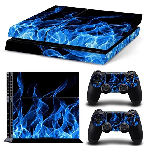 

Waterproof Removable Sticker Pattern Vinyl Decals Skin for Sony Playstation 4 PS4 Console & Controller Protector-Blue Flame