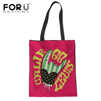 

FORUDESIGNS Fashion Women Summer Beach Bags Funny Hand Sign Ladies Casual Linen Shopping Tote Bag College Girls Magazine Handbag