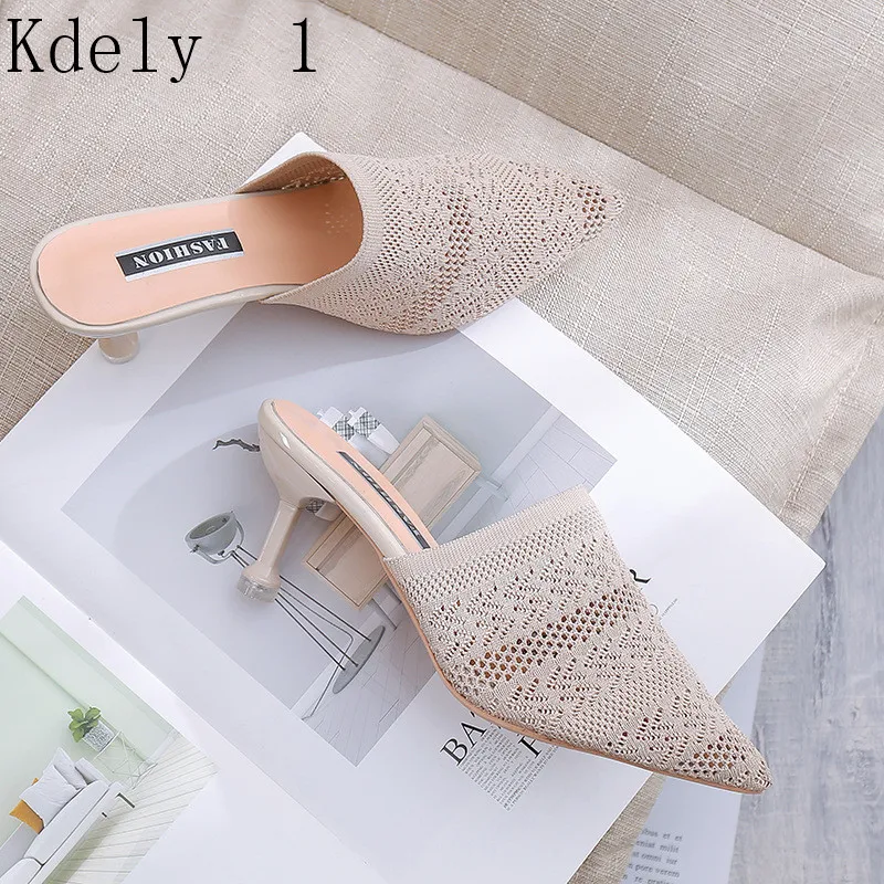 Candy-colored slippers summer new pointed Knit with high heels slippers Female sandals Sandalias femenina Women Shoes