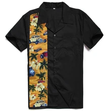 Vintage Retro Mans camisa de manga corta con cuello palmeras y patrón de coche clásico 90s botón abajo ropa de moda