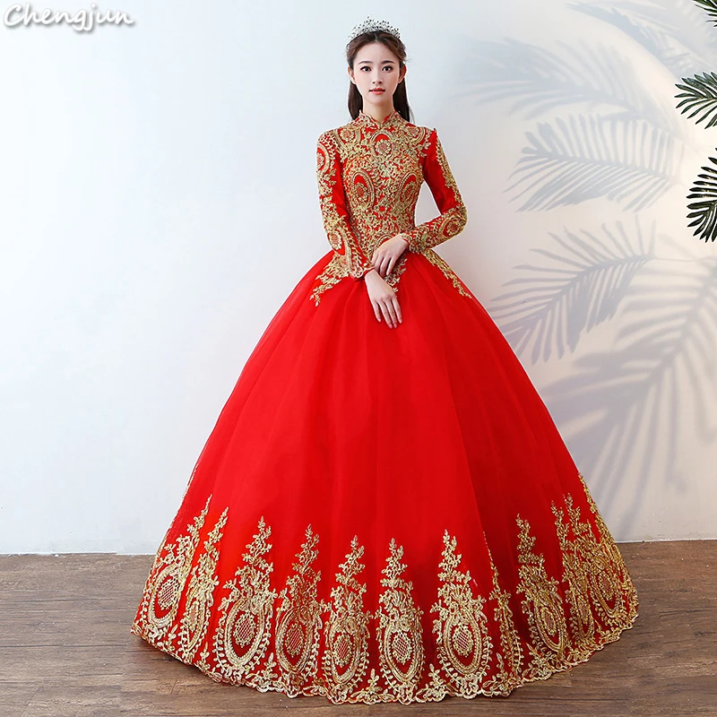 

Chengjun China Custom Red Ball Gown Simple Vintage Traditional Wedding Dresses