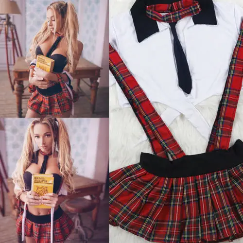 Сексуальный женский костюм для старшеклассниц клетчатый Топ без бретелек с
