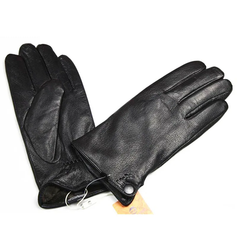 Deerskin Gloves Men's Leather Straight Style Thick Imitation Rabbit Hair Lining Autumn and Winter Cold Warm Outdoor Riding