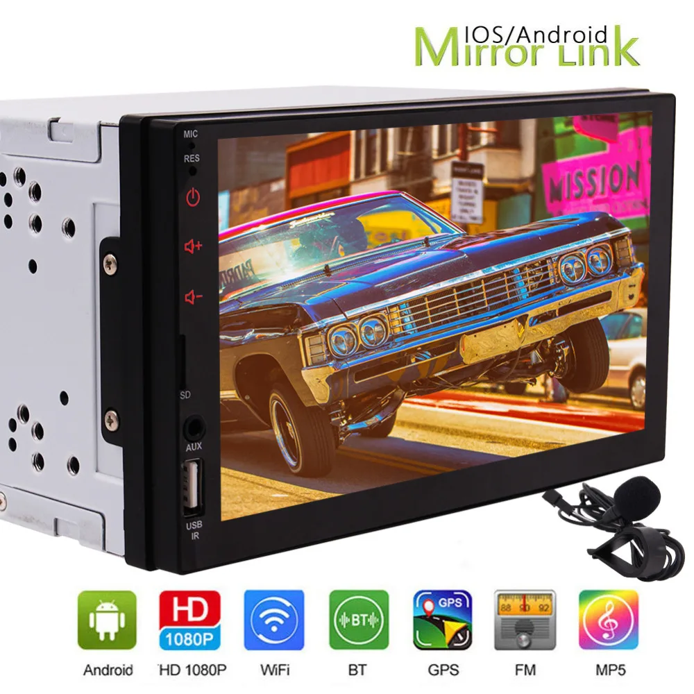 Double Din Android Car Radio GPS Navigation Stereo with 9 HD 1080P Touch Screen 1G 16G Head Unit Car MP5 Player Bluetooth WiFi FM Radio Receiver 2 USB Support SWC Mirror Link with Rear View Camera