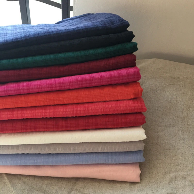 

Soft dress shirts scarfs textiles summer thin ethnic crinkled cotton fabric checks