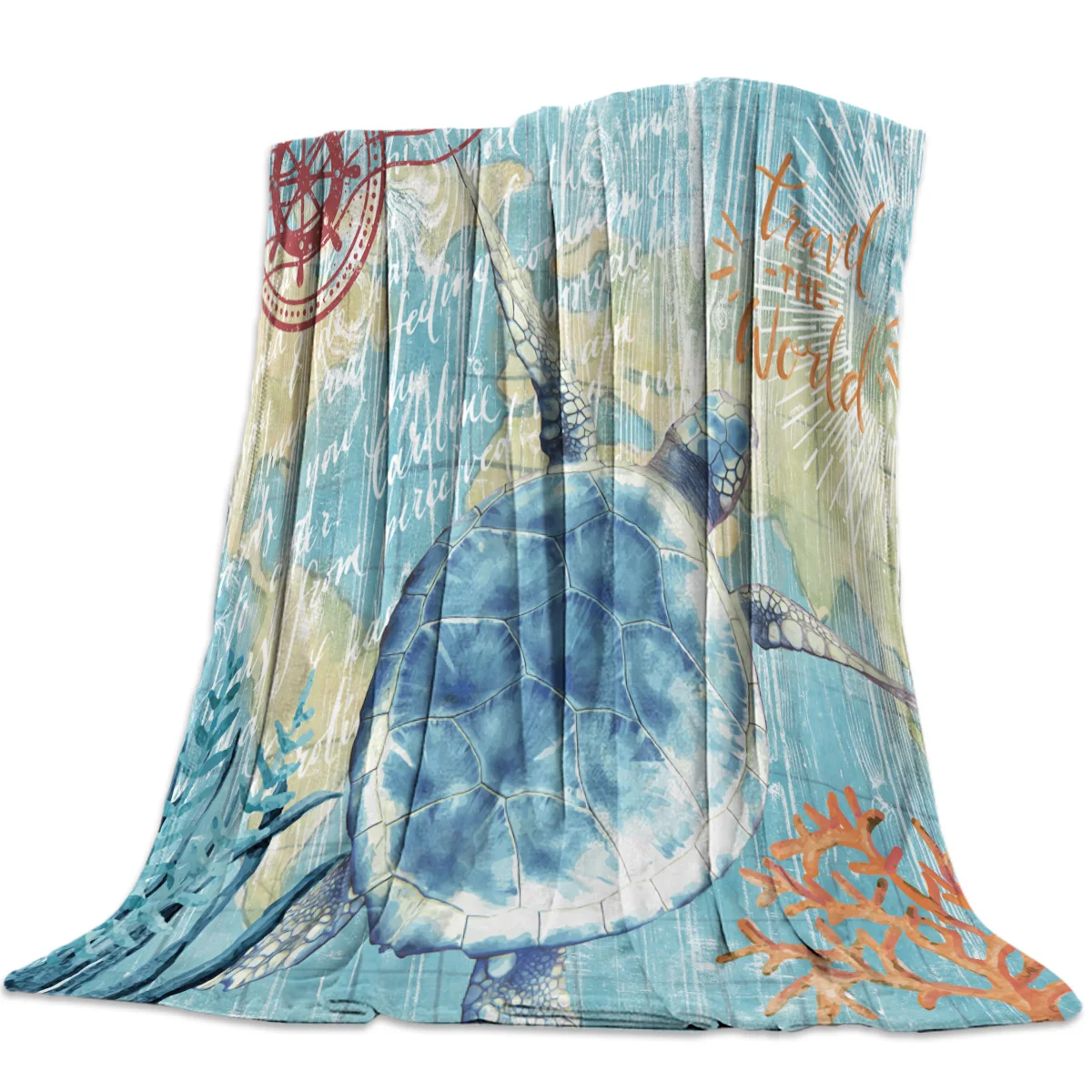 

Nautical Theme Marine Life Series Turtle Pattern Throw Blanket Soft Warm Microfiber Blanket