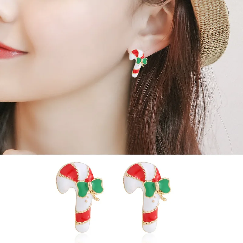 Lovely Christmas Crutches Earrings Bow Knots Ear Clip Non Pierced Ear