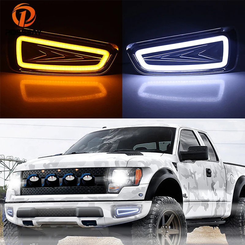 POSSBAY White Yelllow Fog Lights for Ford Raptor F150 Car DRL LED