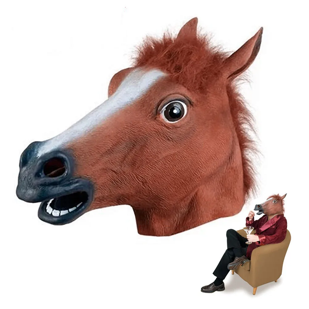 

Realistic Horse Head Masks Full Head Fur Mane Latex Creepy Animal Mask For Halloween Party Costume Props PAK55