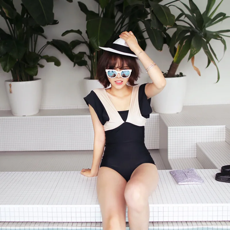 Womens One Piece Swimwear Color Block Monokini Retro Bathing Suits Swimsuit Colorblock Suit Black/White | Спорт и развлечения