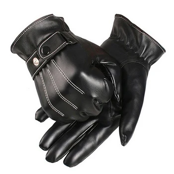 

Mens Winter Thick Warm Buttons Adjustable Faux Leather Super Driving Gloves