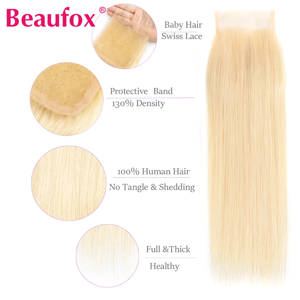 613 Blonde Bundles With Closure Malaysian Straight Hair Bundles With Closure 613 Blonde Human Hair With Closure Remy Beaufox