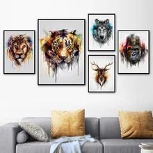 Color Lion Tiger Wolf Deer Gorilla Wall Art Canvas Painting Nordic Posters And Print Animal Wall Pictures Living Room Decor