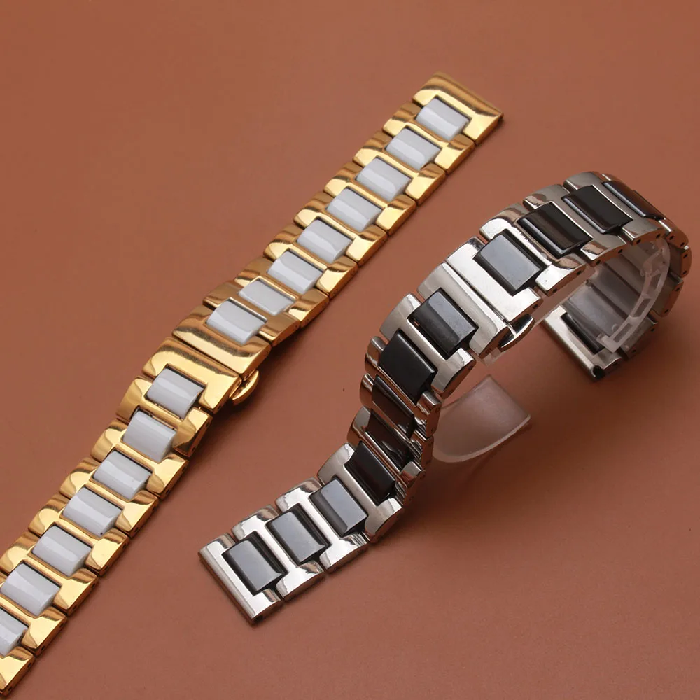 Watchband Stainless steel wrap Ceramic Watch bracelet 14mm 16mm 18mm