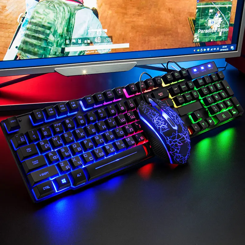 MEIZHIYUE Luminous Keyboard with Mouse Set Russian Ergonomic Waterproof Mechanical Keypad AS99 MEIZHIYUE Luminous Keyboard with Mouse Set Russian Ergonomic Waterproof Mechanical Keypad AS99