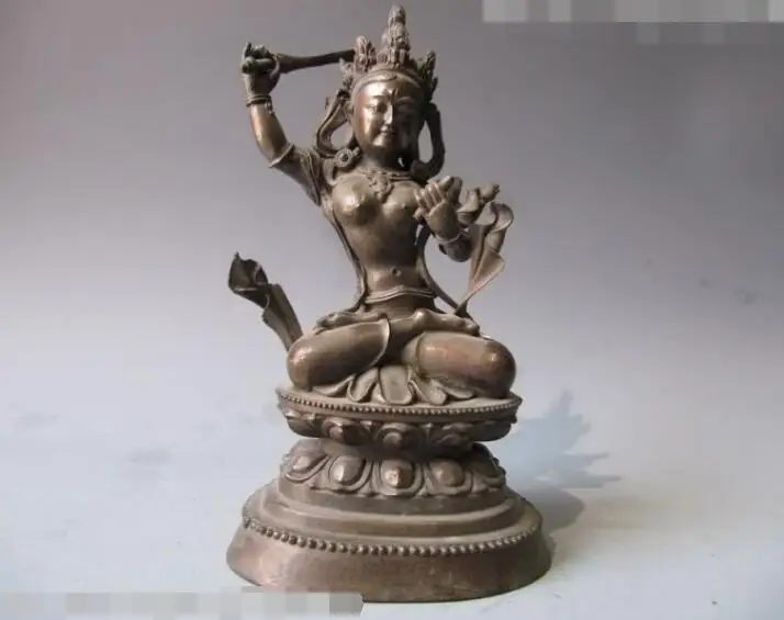 

S03790 11"Tibet Buddhism temple Pure Bronze Copper Manjusri Kwan-Yin Bodhisattva Statue (B0413)