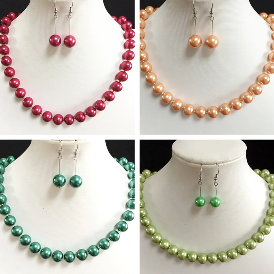 Fashion shell 8-14mm multicolor round simulated-pearl beads diy charming clasp necklace earrings jewelry making 18 inch B1012 | Украшения и