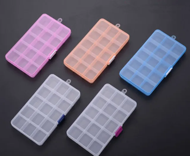 2pcs Practical Adjustable 15 Grids Compartment Plastic Storage Box Jewelry Earring Bead   Case Display Organizer Container