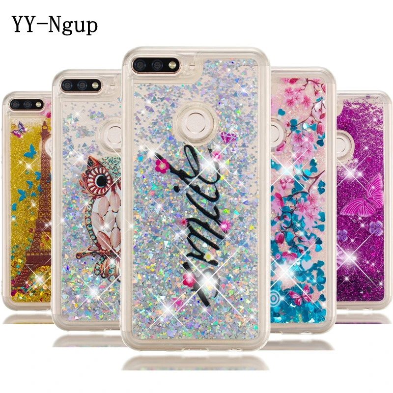 

Honor 7C 7X Phone Case Huawei P Smart Cover Cartoon Butterfly Liquid Quicksand Case on for Fundas Huawei Honor 7C Y7 2018 Cases