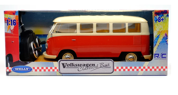 Точная имитация эксклюзивный Diecasts& Toy Vehicles: WELLY игрушки с дистанционным управлением T1 Van Ретро Классический автобус 1:16 Модель автобуса RC автомобили