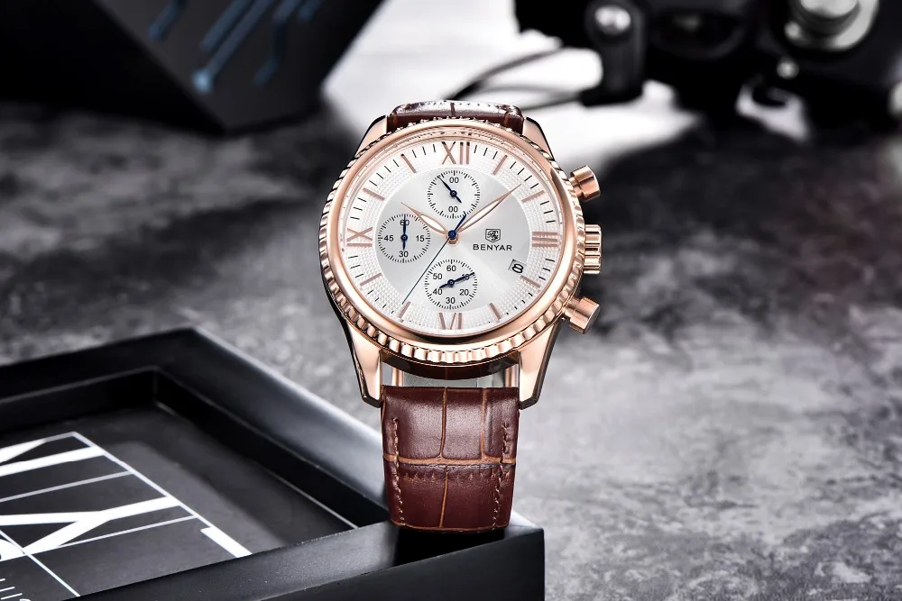 BENYAR мужские часы модный бренд роскошные золотые кварцевые Хронограф Спортивные Военная Униформа мужской часы бизнес Relogio Masculino