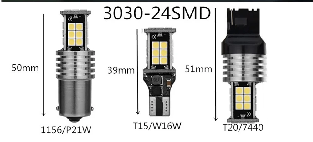 2PCS W16W T15 Led 1156 Ba15s P21w 1157 Bay15d Bulbs T20 7440 7443 W21W Car Reverse Lamp 24 Smd 3030 Auto Backup Light 12V 24V (4)