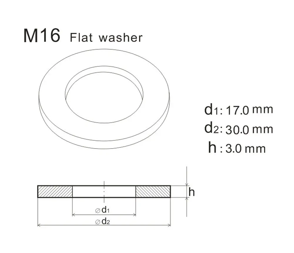 M16x30x3.0 Flat Washers A2 Grade Stainless Steel Plain Washer Standard
