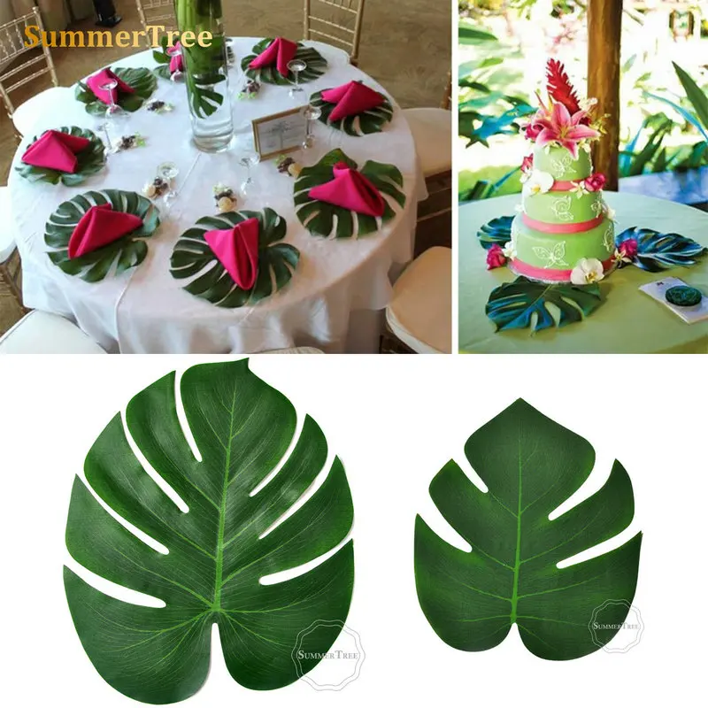 

12pcs 35x29cm Artificial Tropical Palm Leaves for Hawaii Luau Party Decorations Beach Theme Wedding Table Decoration Accessories