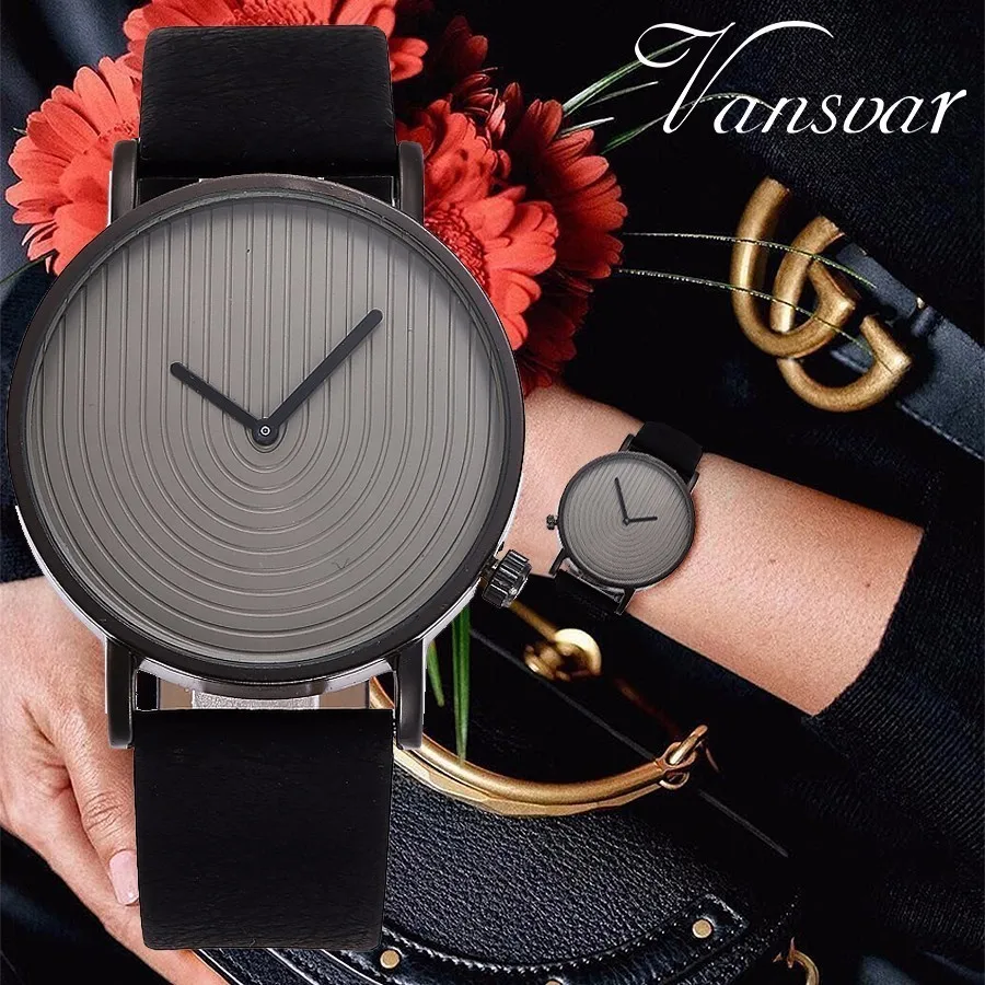 

Hot Sale Vansvar Brand Unisex Handprint Simple Watches Women Casual Fashion Leather Hour Quartz Analog Wrist Watches Gift Clock