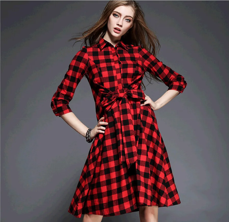 red black check dress