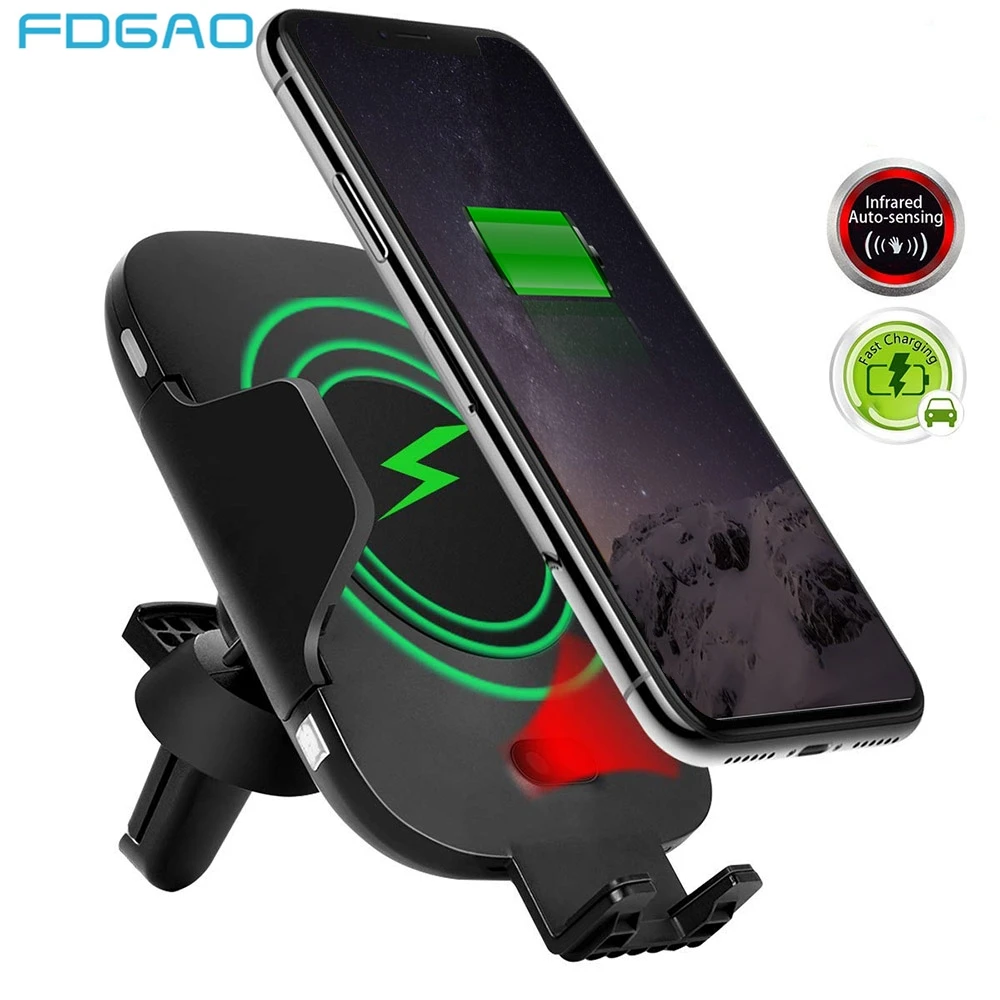 

FDGAO Car Qi Wireless Charger Automatic Infrared Sensor Holder Fast Charging Dock Pad For iPhone X 8 XS Max XR Samsung S8 S9 S7