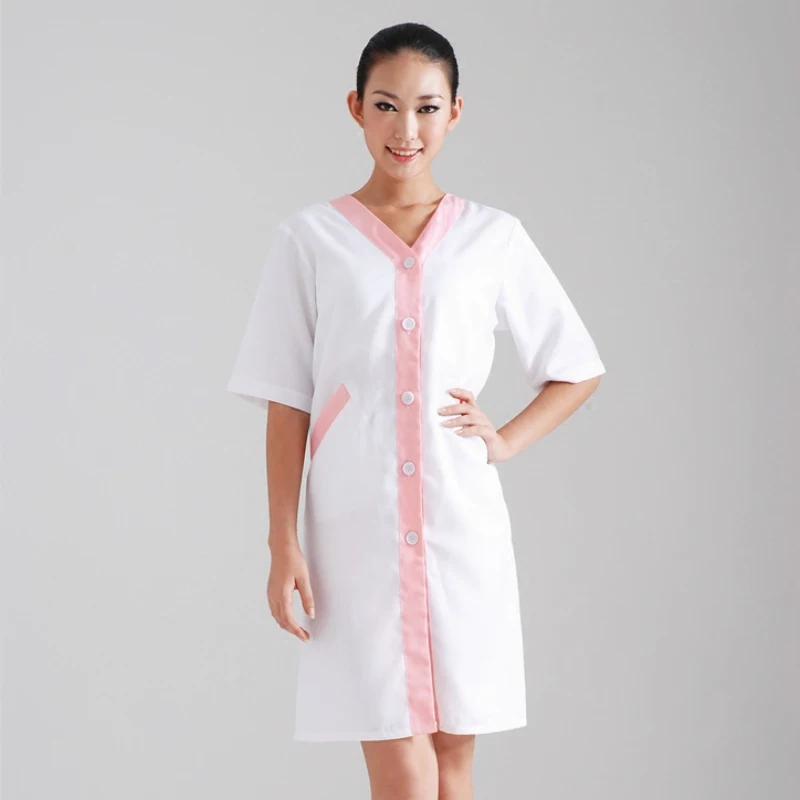2016 New Product Women's V Neck Beauty Pink Contrast Spa Medical Nurse