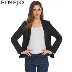 FINEJO Открыть стежка Для женщин рукав наплечный Твердые длинным Slim Fit Blazer куртка пуловер, футболка Повседневное офисные