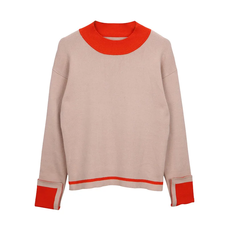 Лидер продаж Новые 2019 для женщин большой размеры женщин контраст цвет пуловер свитер круглый средства ухода за кожей Шеи Нижняя пальт