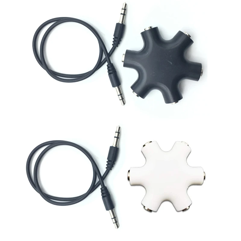 

3.5mm 1 in 5 couples audio adapter Headset Headphone Earphone Splitter with black line For pad Phone Android Mobile MP3 MP4