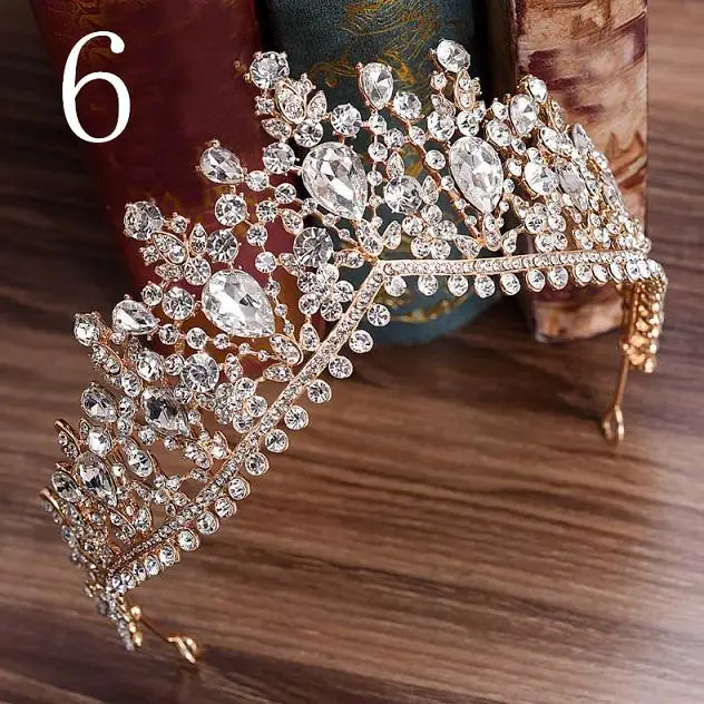 Винтажная королевская принцесса диадема и короны свадебная диадема украшения для волос для женщин розовый синий кристалл украшения для волос - Окраска металла: 6