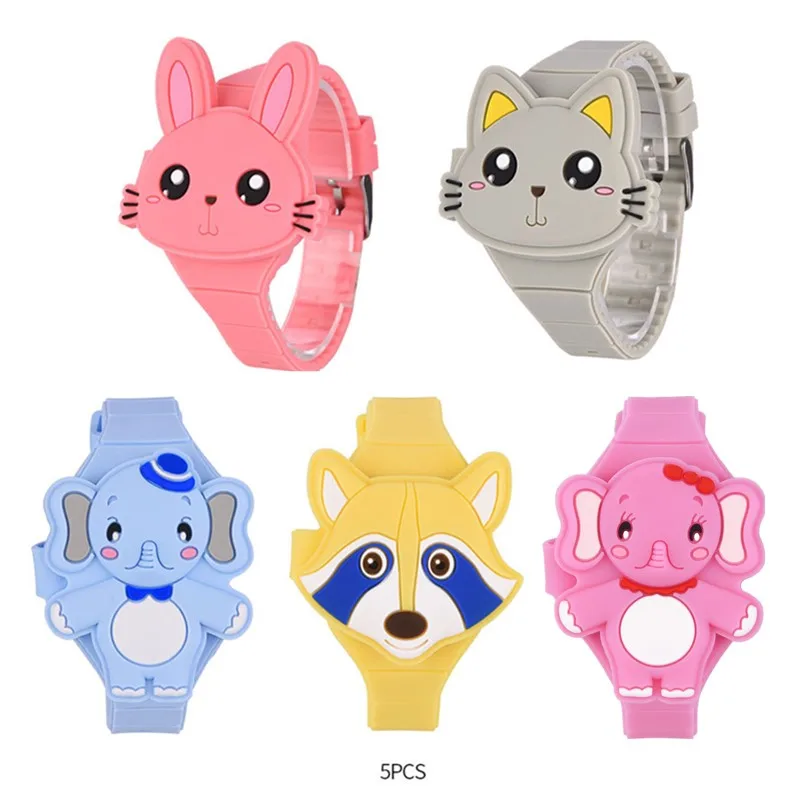 5 шт. милые животные детские часы для девочек и мальчиков 3D мультфильм игрушка флип силиконовые часы детские электронные цифровые наручные
